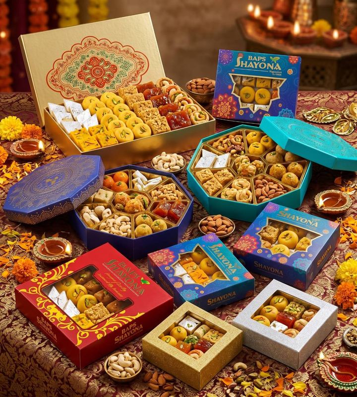 Shayona Diwali gift boxes filled with assorted mithai
